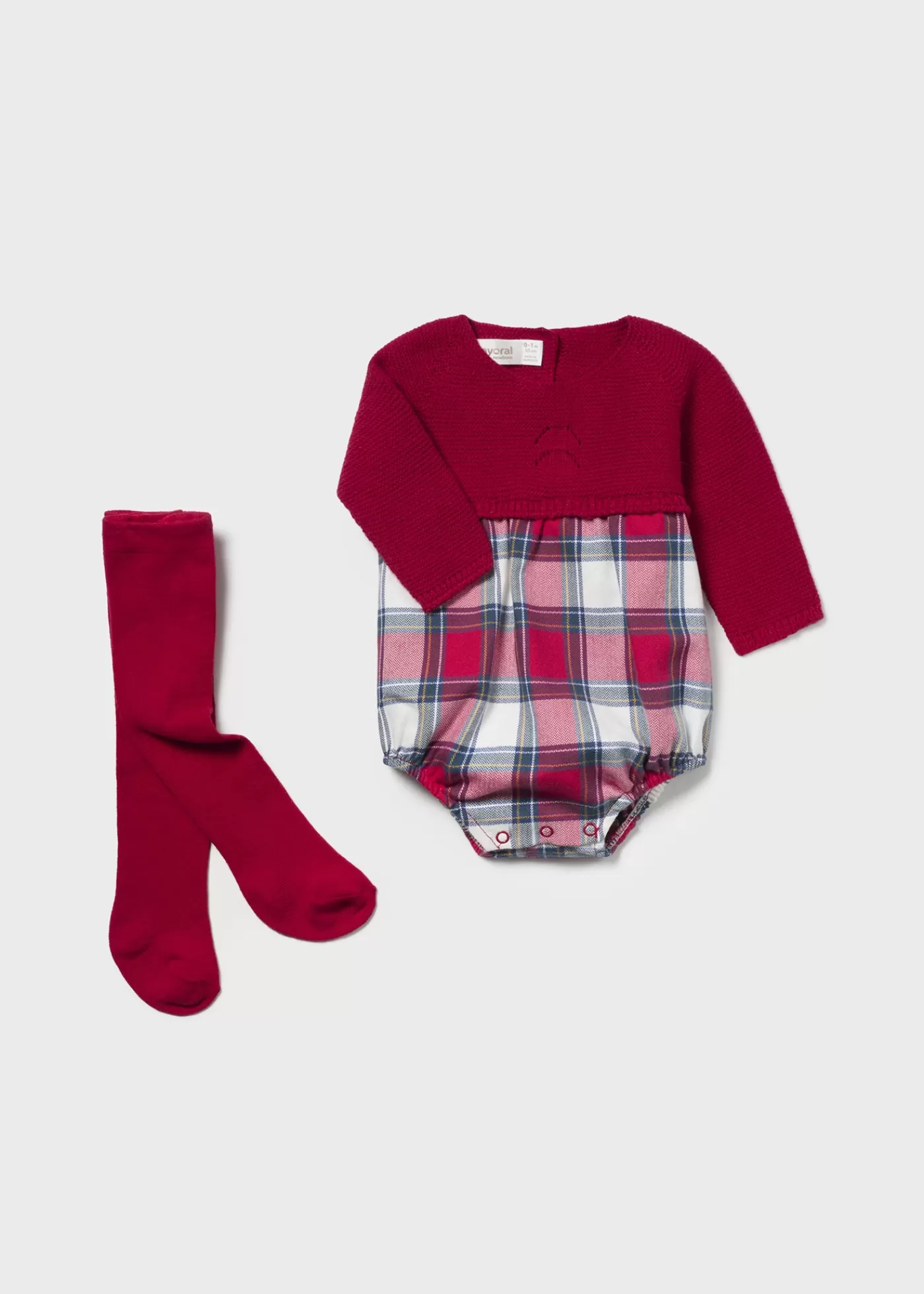 Mayoral Newborn Tartan Romper and Tights Set Red Cheap