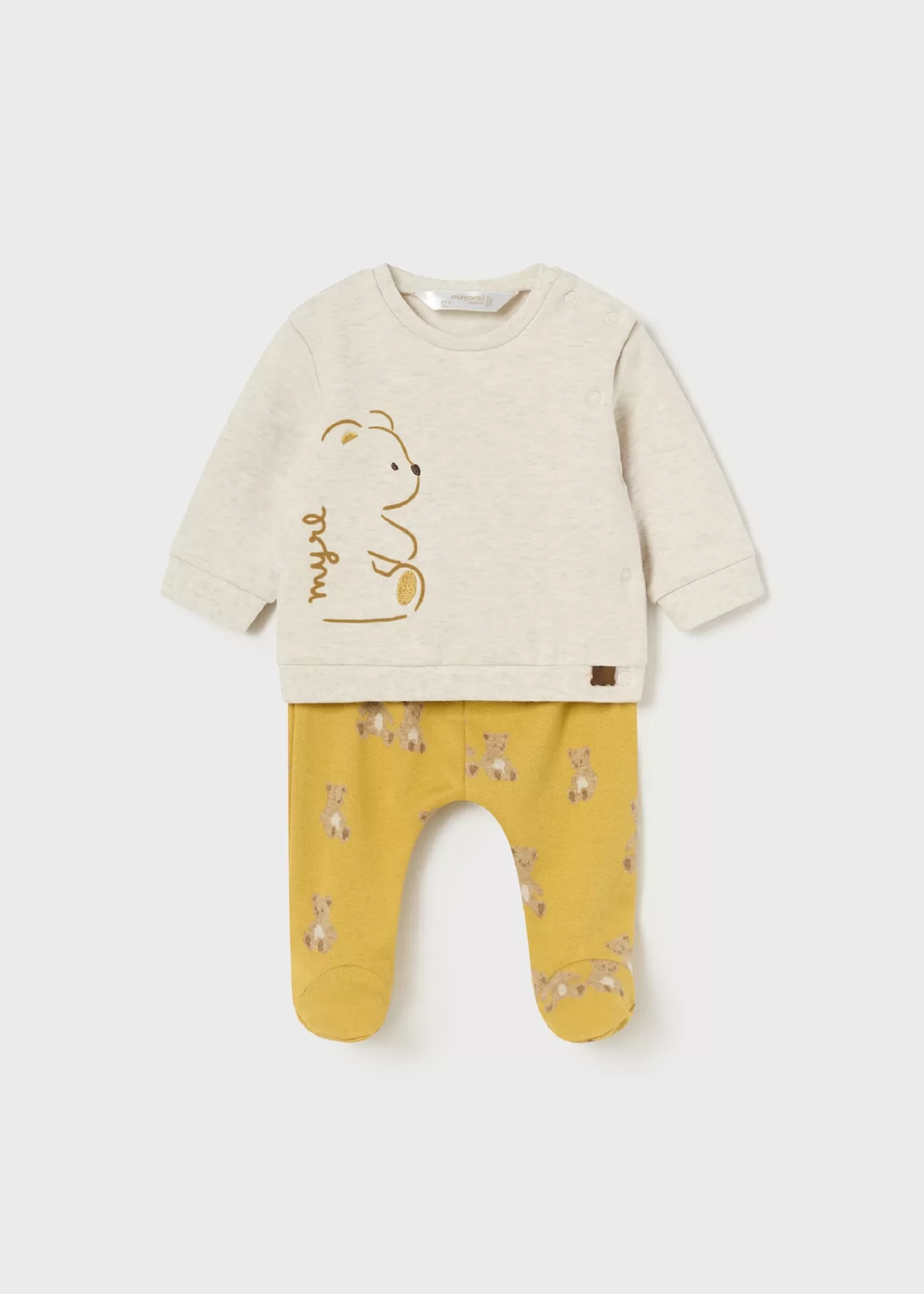 Mayoral Newborn Teddy Print Footed Pant and T-Shirt Set Curry Cheap