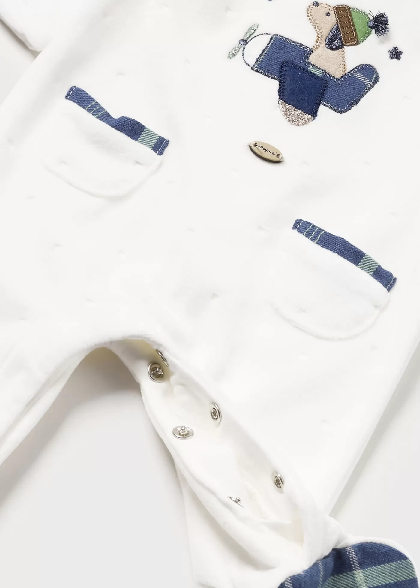 Mayoral Newborn Velour One-Piece with Collar Offwhite Hot